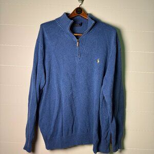 Polo Ralph Lauren Quarter Zip Sweater Heathered Blue Sz 3XLT Tall